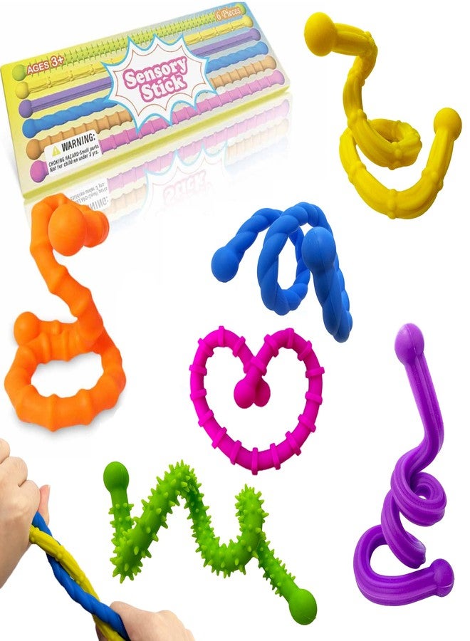 Tendry Fidget Sensory Sticks Toys for Kids Adults, 6PCS Silicone Textured Sensory Anxiety Relief Fidgets for Classroom Prize with Autism ADHD, Calm Down Corner Supplies（3 Yeas+） - Image 1